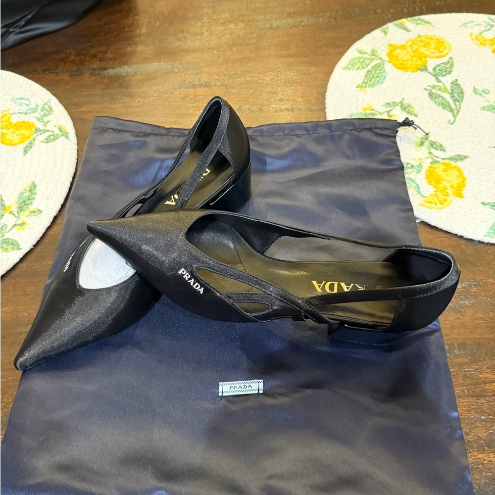 Prada Black heels with Open Side Design